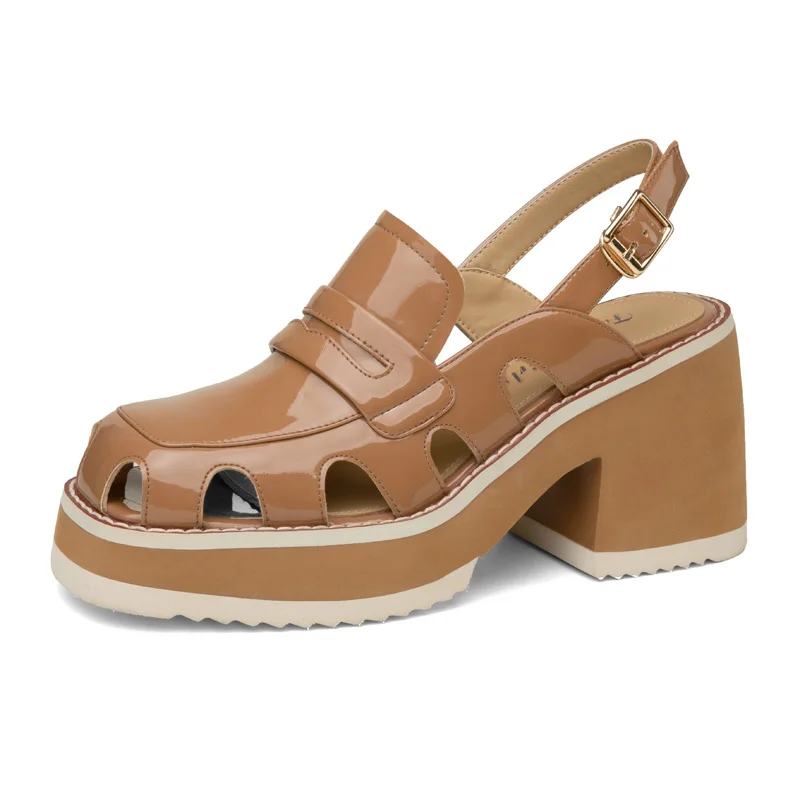 

Punk Women Sandals SmallHut New 2022 Summer Split Leather Platform Shoes Concise Lady Beige Chocolate T- Strap Fisherman Sandal