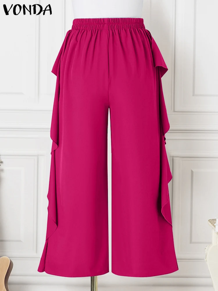 Большие размеры VONDA женские длинные широкие брюки однотонные повседневные