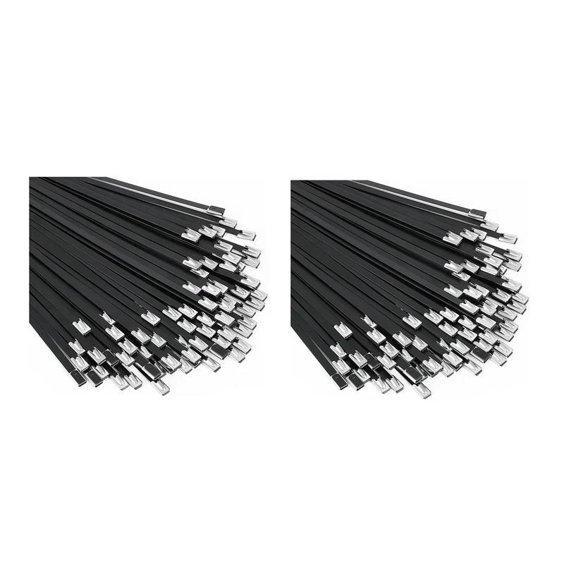 

Metal Zip Ties Black 200Pcs 11.8 Inch 304 Stainless Steel Epoxy Coated Cable Tie For Machinery, Vehicles, Farms, Cables
