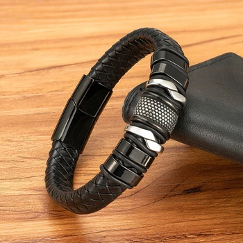 Fashion Braided Rope Wrap - Black Leather Bracelet 3