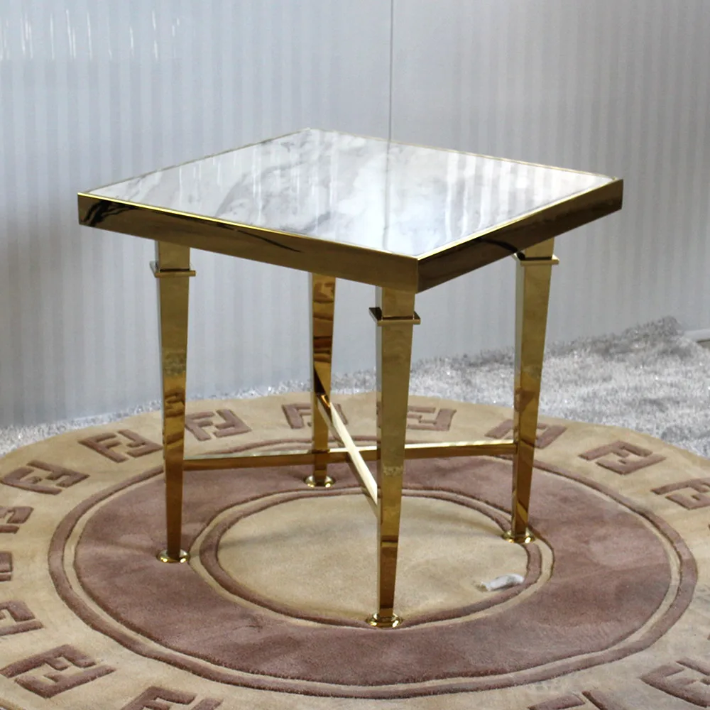 Luxury living room coffee tables furniture originality shine gold stainless steel frame marble top Coffee table for living room