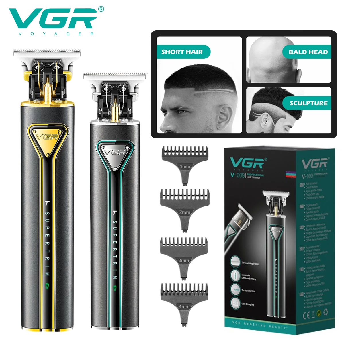 VGR T9 Mens Hair Clipper Professional Hair Trimmer Metal Hair Cutting Machine LED Display Electric Barber Trimmer for Men V-009