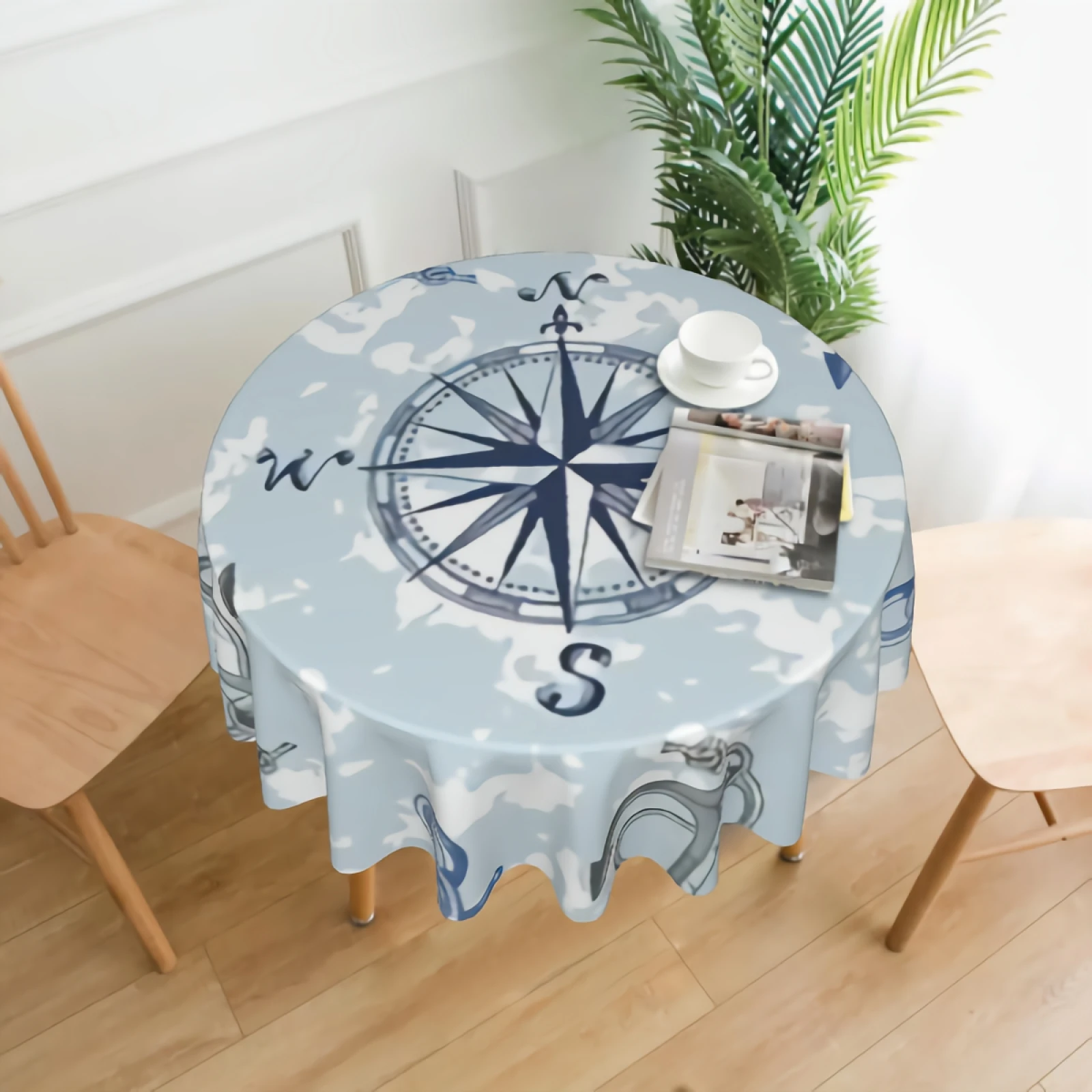 

Ocean Sailing Compass Table Cloth 60 Inch Round Table Cloth with Polyester Fabric for Home Kitchen Dining Room Decoration