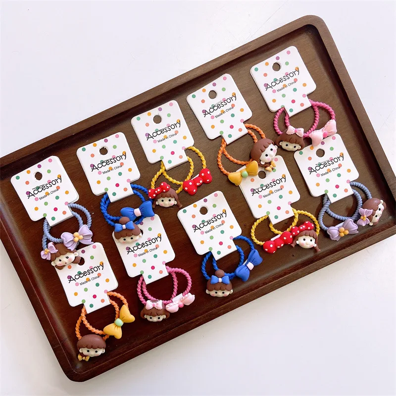 

New Spring Baby Cute Resin Girl Soft Cute Cream Macaron Bow Tie Pair Mini Rubber Band for Children's Fashion Hair Accessories
