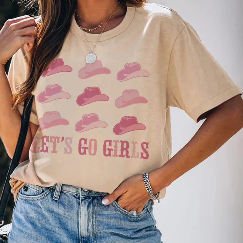 

Let's Go Girls Western Vintage Woman Tshirts Cowgirl Boho Country Music T Shirt Bachelorette Party T-shirts Cute Aesthetic Tops