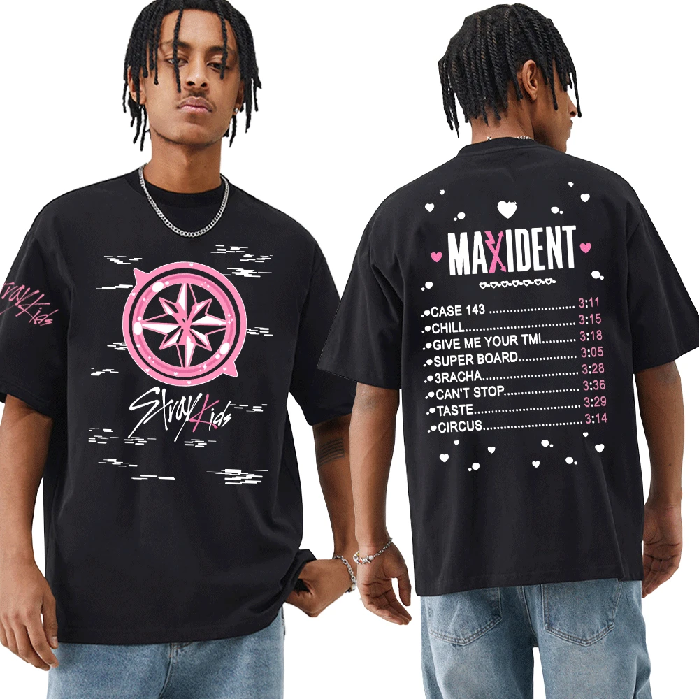 

Kpop Korean Fashion Stray Kids Maxident T Shirt Men Women T-shirt Cotton T-shirts Oversized Harajuku Streetwear Couples Tshirt