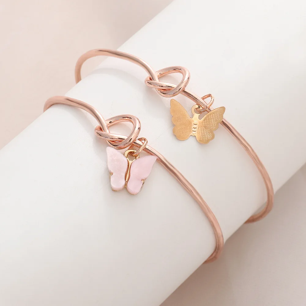 

Rose Gold Opening Cuff Acrylic Butterfly Bracelet & Bangle C-Shaped Adjustable Bracelet Women Jewelery