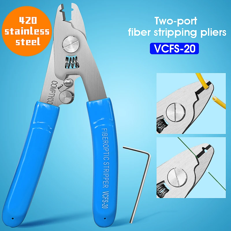 VCFS-20 Stainless Steel Two-port Fiber Stripping Pliers FTTH Tool Fiber Optic Wire Stripper