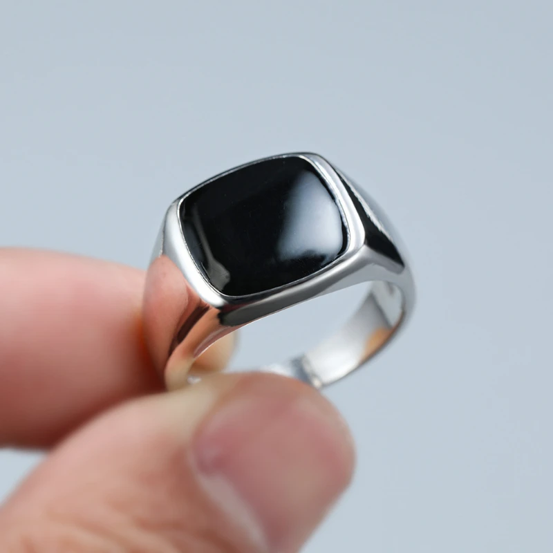 

European and American simple trend fashion round black drip oil men's ring retro index finger ring factory direct sales