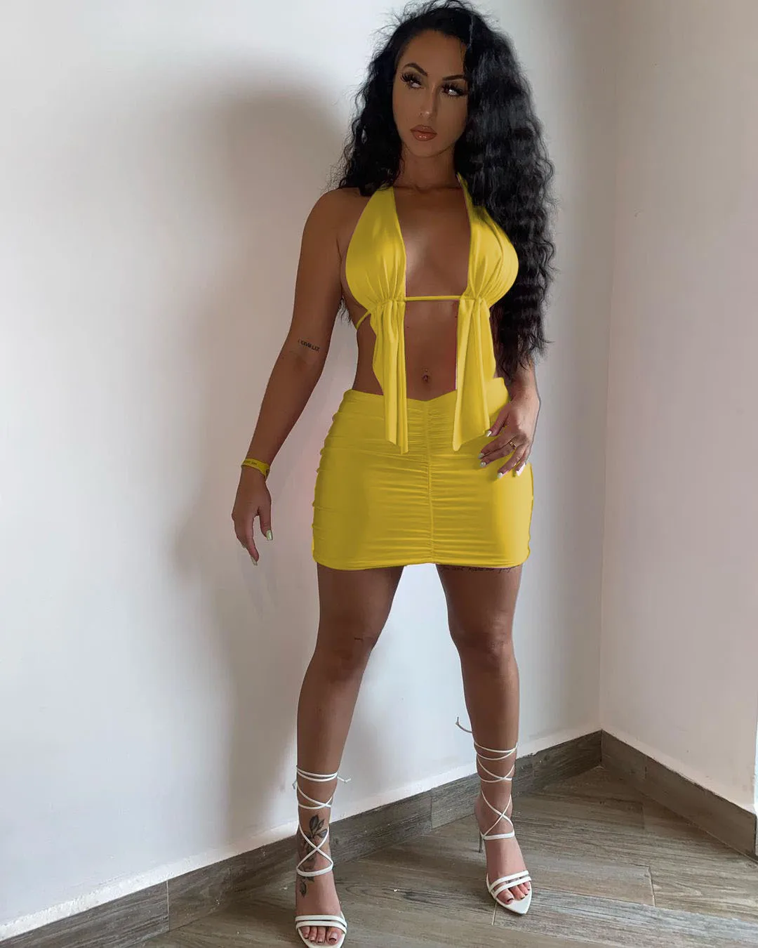 Летний однотонный новый дизайн бандажный кроп-топ на шнуровке с открытой спиной