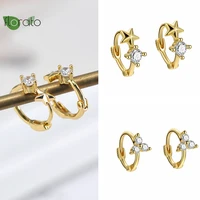 925 sterling silver needle shiny gold earring hoop simple star shape hoop earrings for women wedding premium luxury jewelry gift