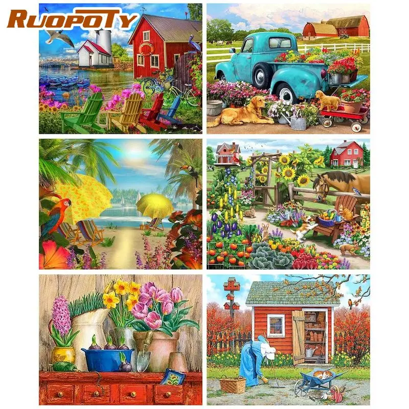 

RUOPOTY DIY Pictures By Number Summer House Kits Painting By Numbers Drawing On Canvas Hand Painted Paintings Home Decoration