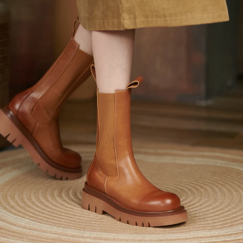 

YPP 2023 Women Snow Fashion Elastic Band Thick Velvet High Heels Pumps Chelsea Boots Shoes Woman Genuine Leather Warm Boots