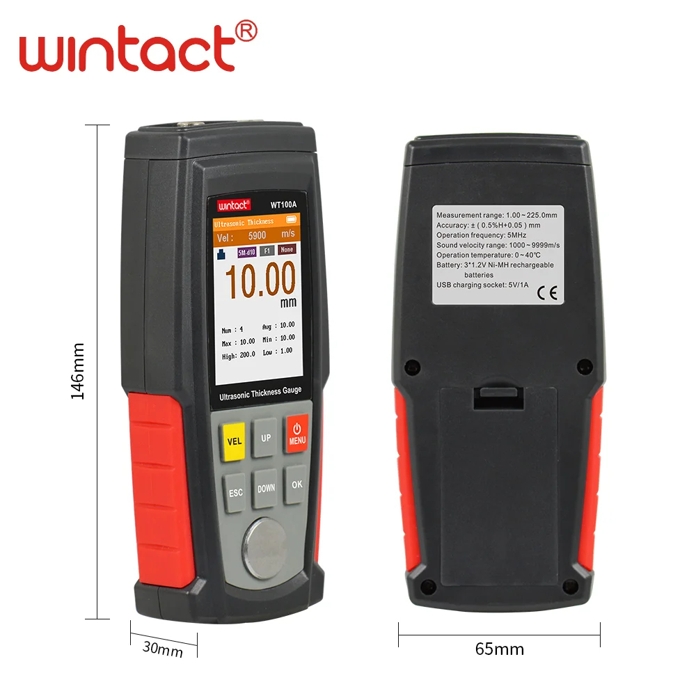 WINTACT WT100A цифровой ультразвуковой толщиномер тестер USB зарядка металла высокая