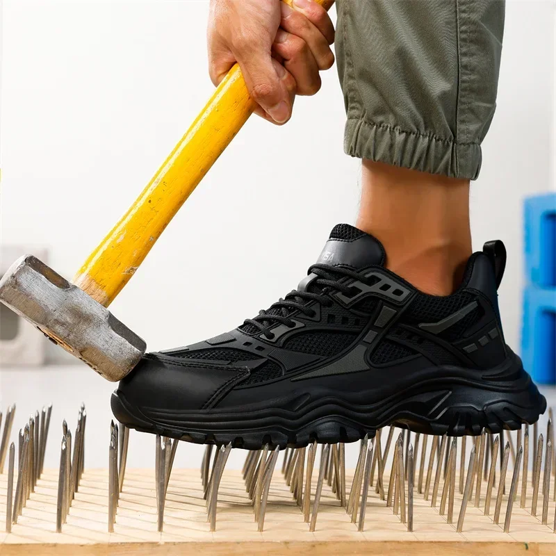 Рабочие кроссовки со стальным носком дышащая черная защитная обувь мужская