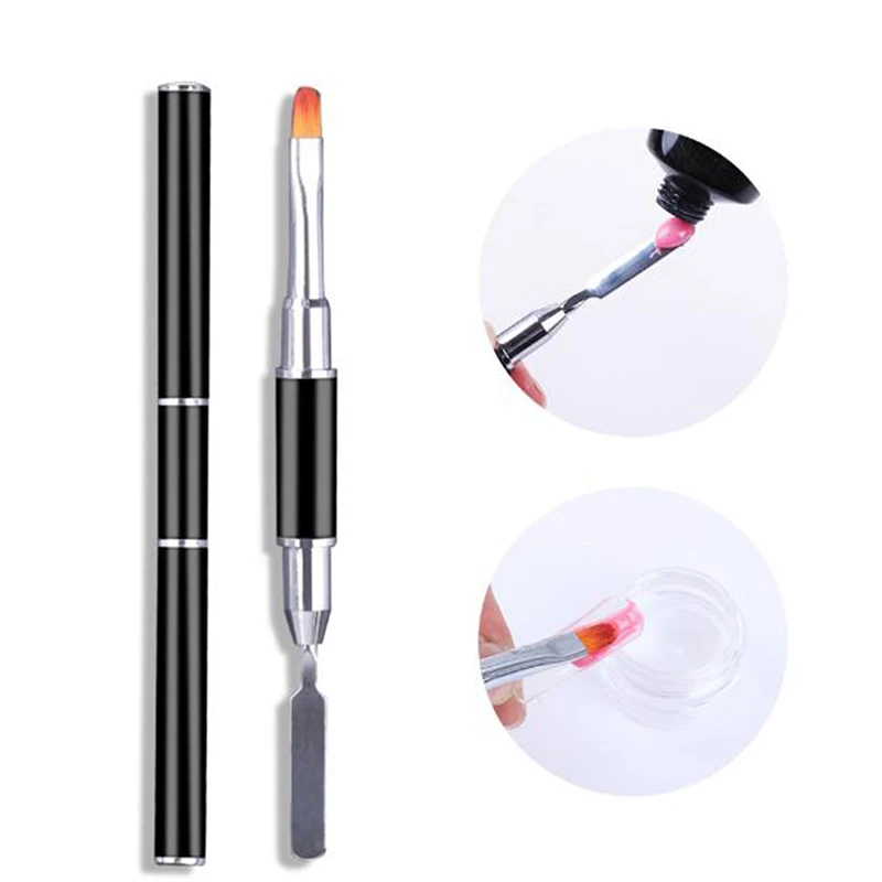 

1PC 2In1 Double-Ended Dual-Use Nail Tool Nail Pen Poly Nail Gel Brush Picker Stainless Steel Gel Color Bar Flower Brush Stick