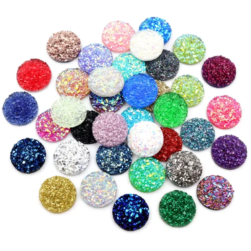 

40pcs 8mm 10mm 12mm Mix Colors Druzy Natural Stone Convex Flat back Resin Cabochons Jewelry Accessories Supplies