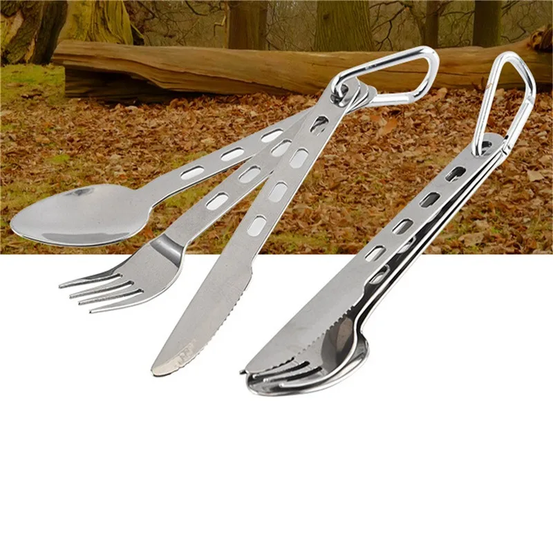 

Stainless Steel Spoon Fork Knife Set Camping Tableware Ultralight Travel Tourist Outdoor Cookware Gear Equipment Dropshipping