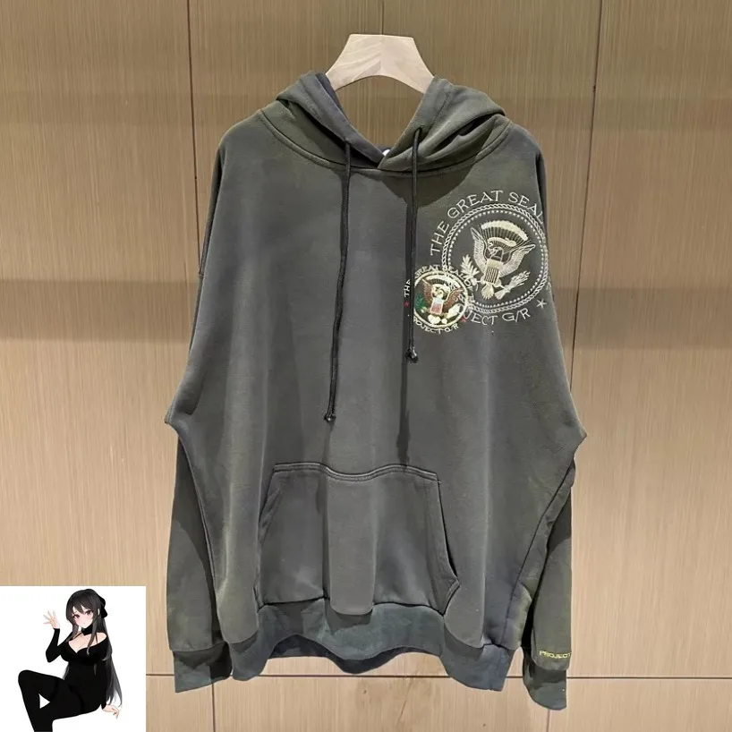 Оливково-зеленый Grailz Project вышитый значок потертый свитшот с распылителем