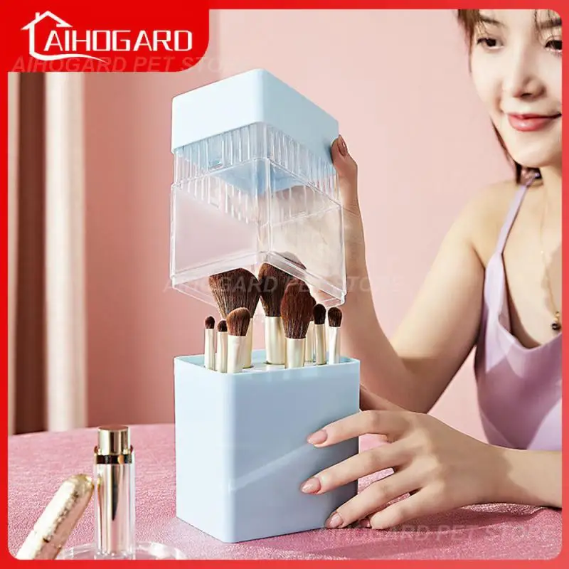 

Wear-resistant Durable Lipstick Eyebrow Pencil Holder Cosmetic Brush Storage Box Dust-proof Large-capacity Abs Pc 12 Hole White