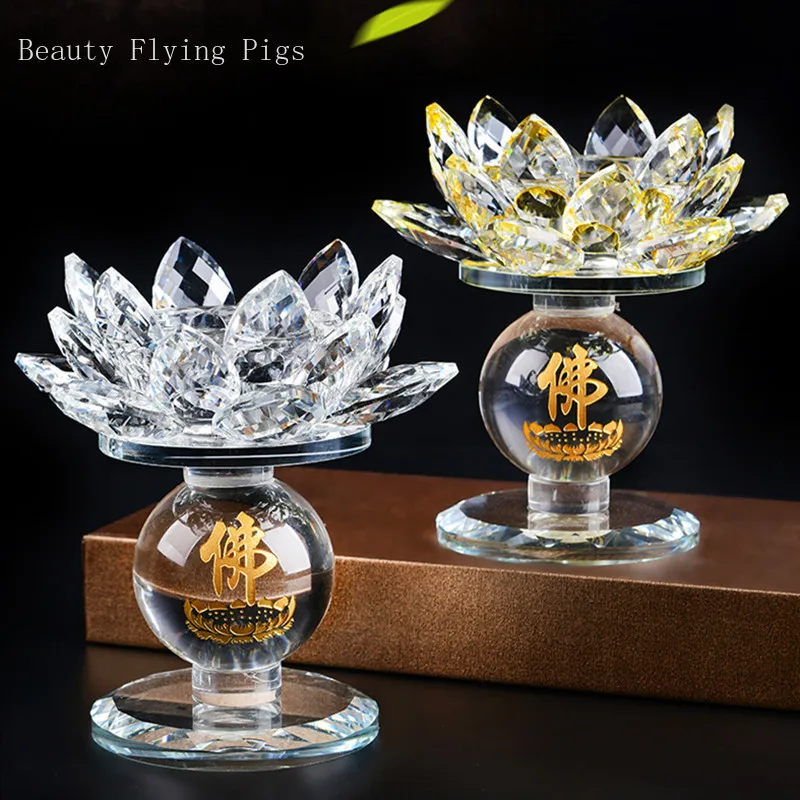 

Exquisite Crystal Lotus Lamp Ornaments for Buddha Candlestick Butter Lamp Holder Buddhist Supplies Home Decoration Accessories