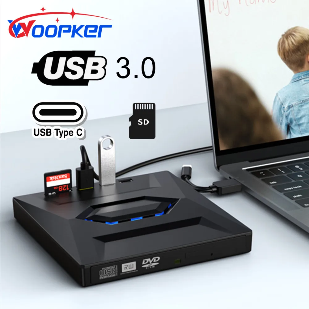 Usb 3.0 Type-C внешний CD DVD VCD оптический привод Woopker 3-в-1 многофункциональная SD-карта