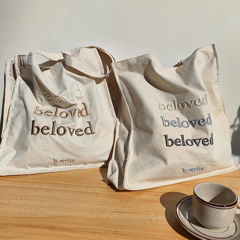 

Модная однотонная женская сумка через плечо с вышивкой и надписью, вместительная Холщовая Сумка для покупок, рюкзак для студентов