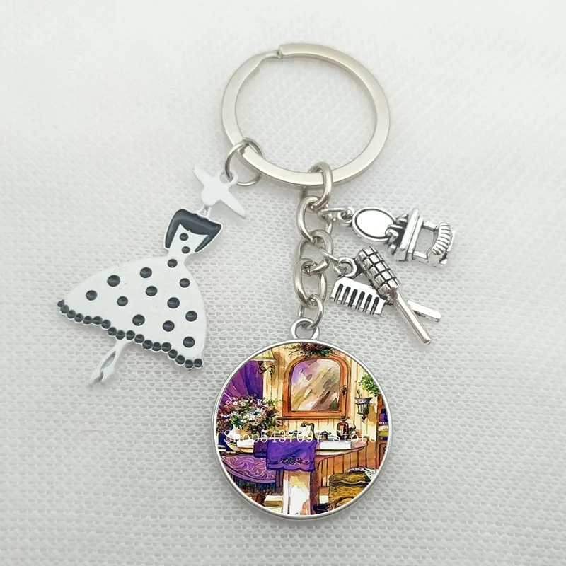 Новый Стильный Стеклянный брелок с рисунком для ванной комнаты ключей