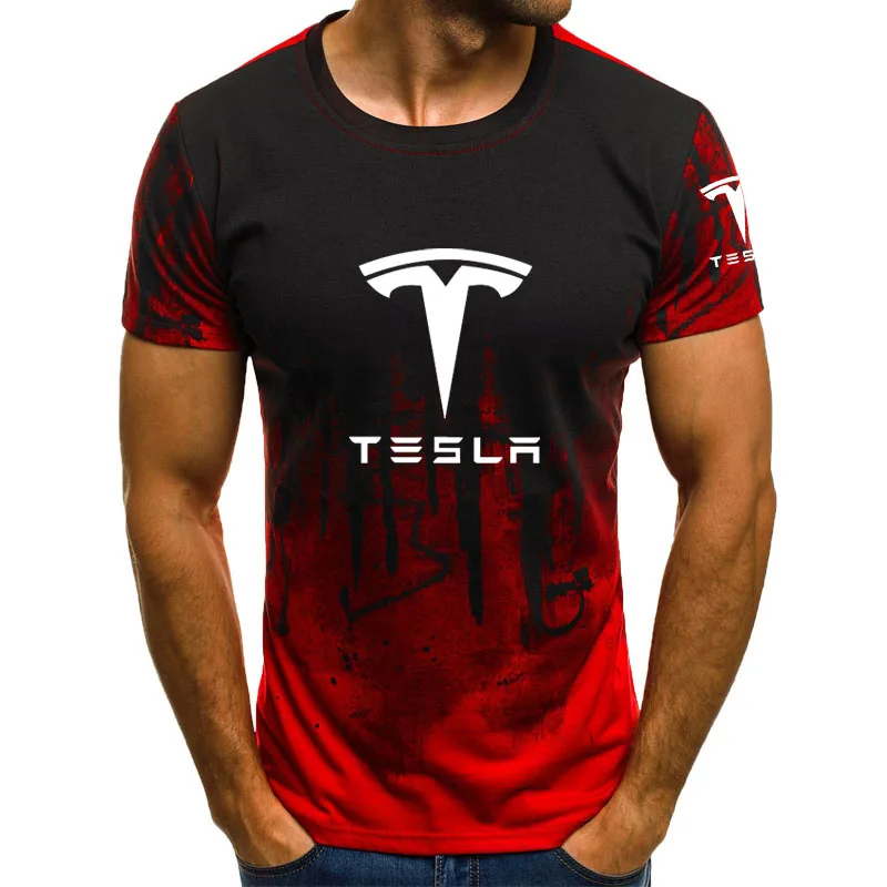 

2022 New Breathable Comfortable Short Sleeves Tesla car logo print Hip Hop Street Trend Summer High Quality Brand Men's T-Shirt