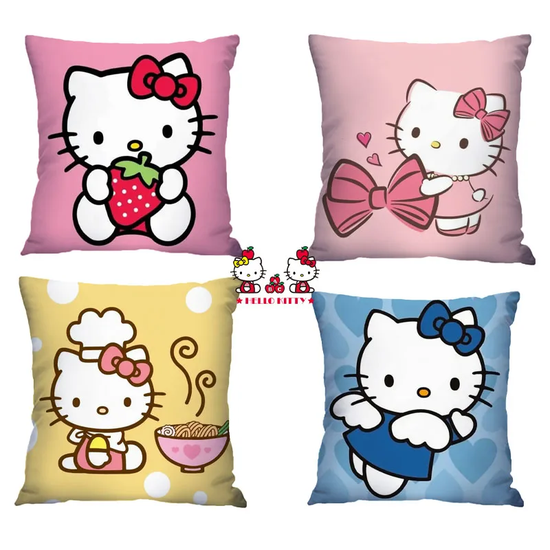 

Двухсторонняя домашняя текстильная подушка Sanrio, милая мультяшная подушка Hello Kitty для девочек, плюшевая подушка из полипропилена и хлопка, подарок
