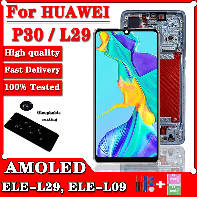 

Super AMOLED For Huawei P30 ELE-L29 LCD Touch Screen With Frame 10 Touch Digitizer Screen replament For HuaweiP30 ELE-L29