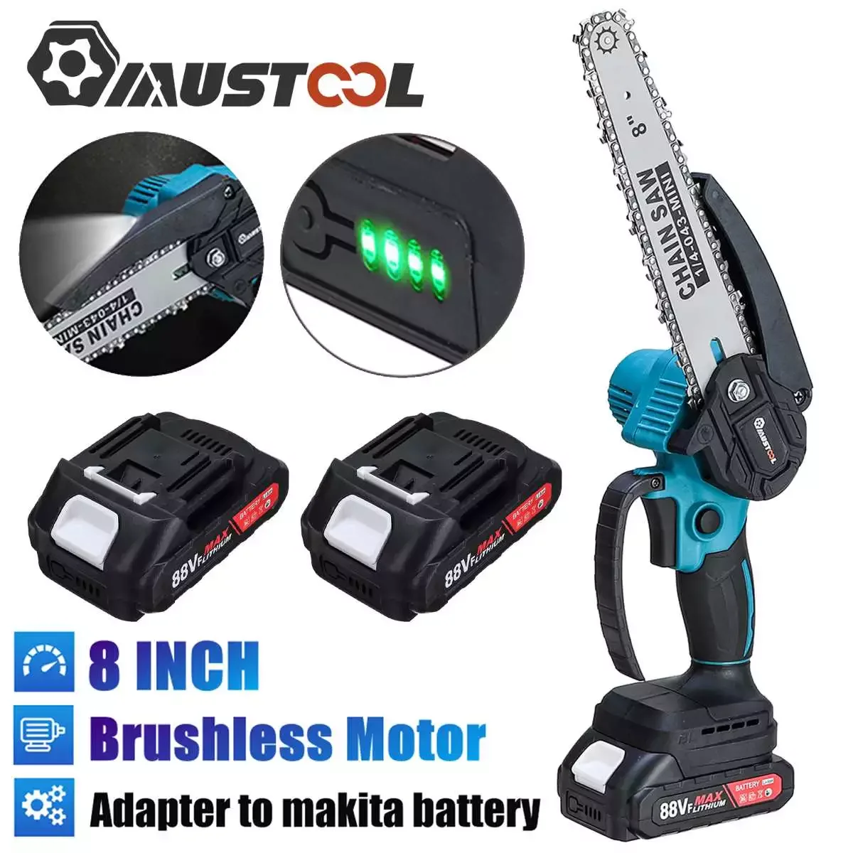 

NEW2023 8 Inch Brushless Chain Saw Mini Handheld Pruning Saw Woodworking Chainsaw Cutting Tool for Makita 18V Battery