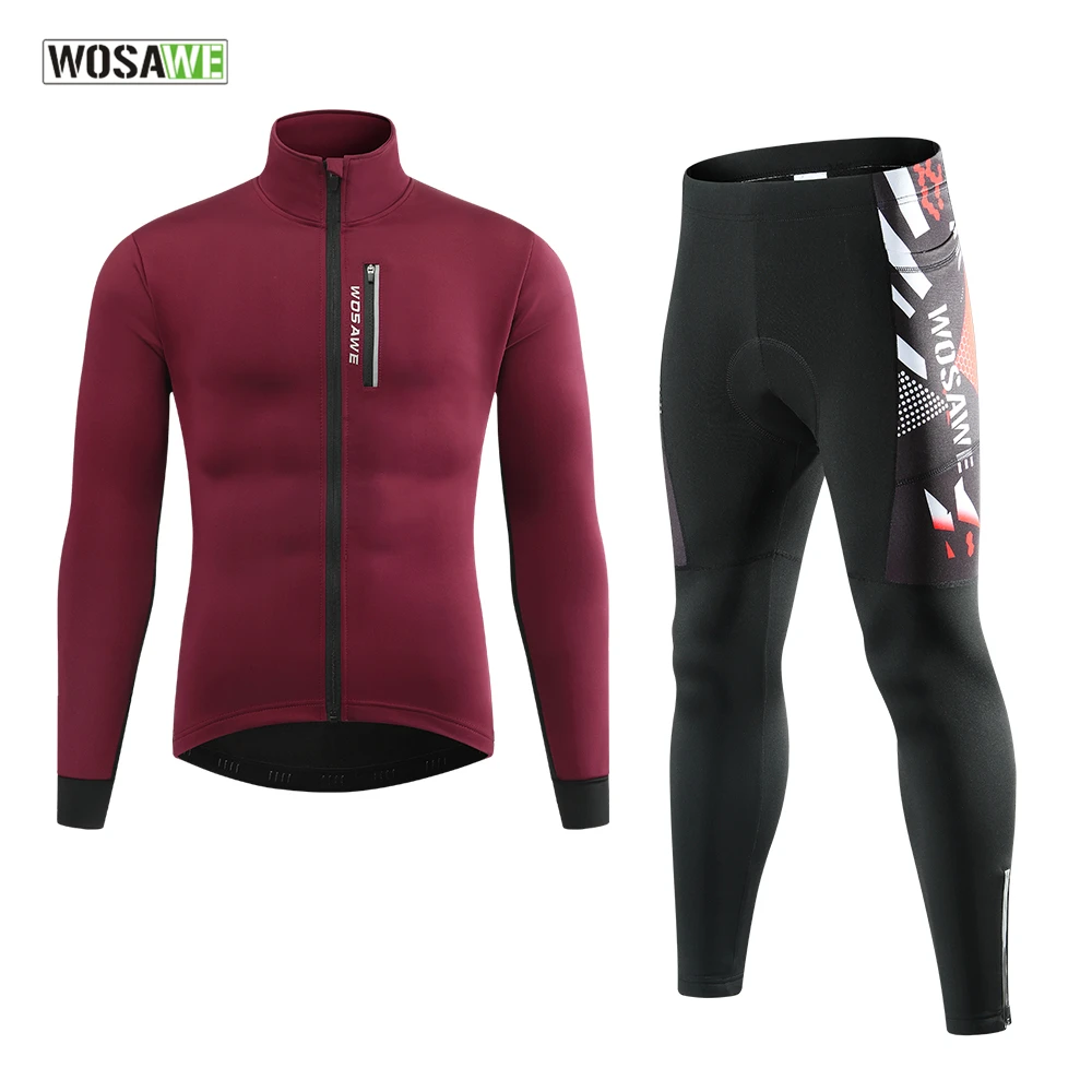 

WOSAWE Mens Cycling Jersey Set Autumn Winter Windproof MTB Jackets Coat Keep Warm Breathable Bicycle Clothes Thermal Fleece Suit