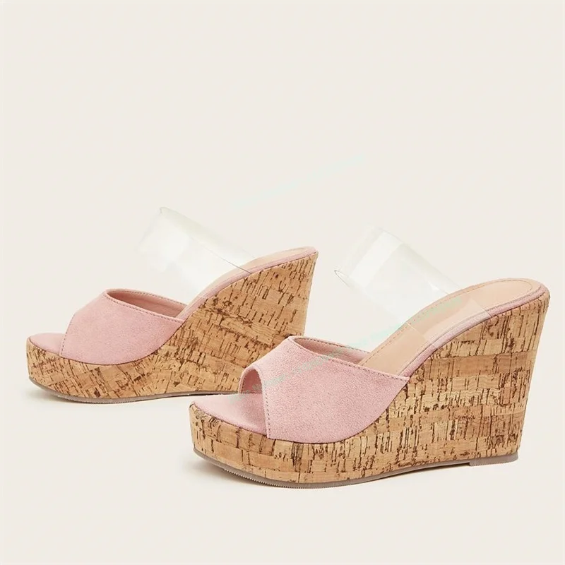 

Clear PVC Slip On Wedges Slippers Espadrilles Peep Toe Shoes for Women Cut Heels Beach Comfort Shoes 2023 Zapatos Para Mujere