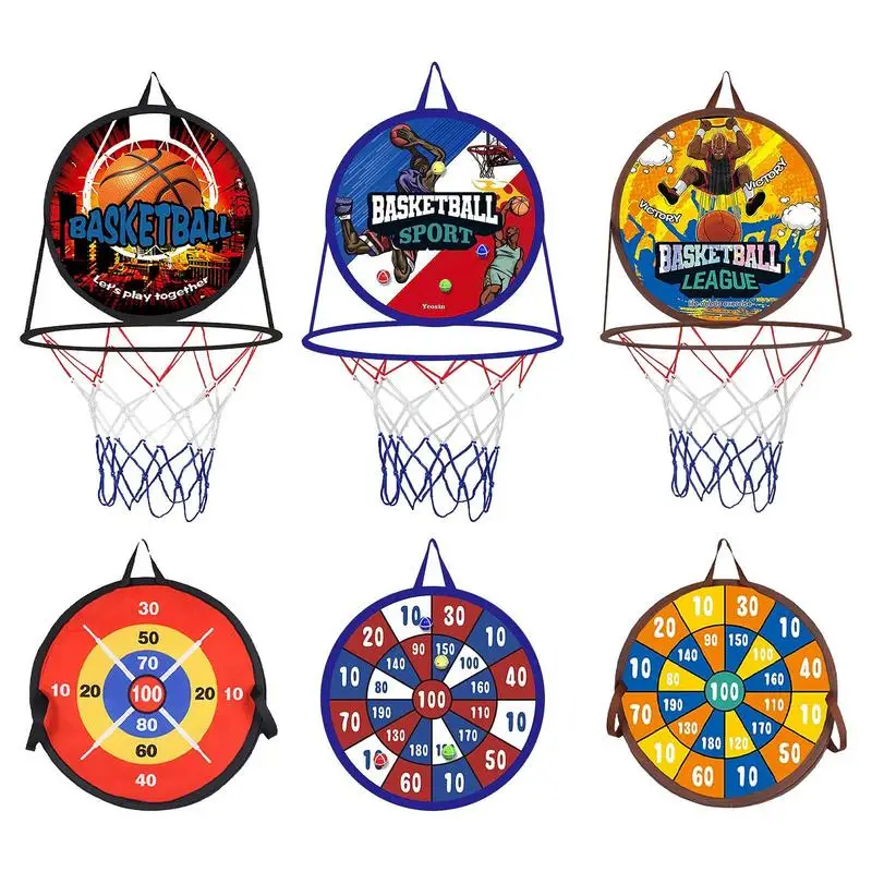 

Soft Cloth Basketball Hoop Dart Board 2 In 1 Foldable Portable Multifunctional Training Toys For Children Kindergarten
