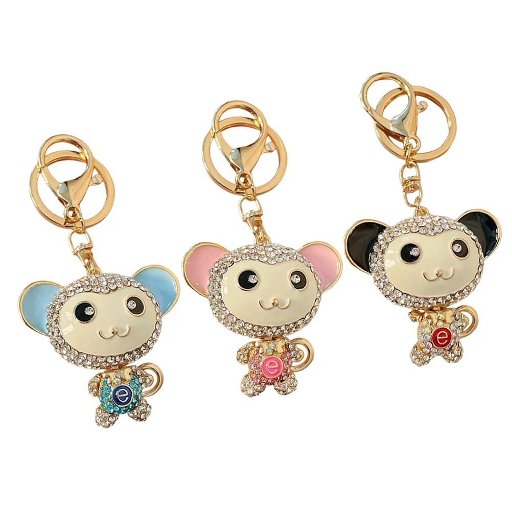 

3 Pcs Handbag Keychains Backpacks Monkey Figurines Charms Car Keyring Metal Pendants Statue