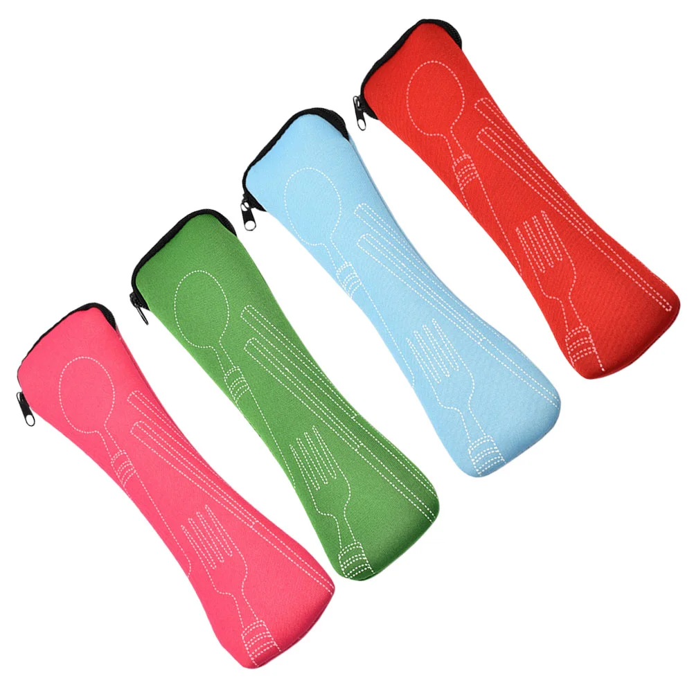 

4 Pcs Cutlery Storage Bag Portable Utensil Pouch Outdoor Set Flatware Carrying Case Suit Tableware Spoon Straw