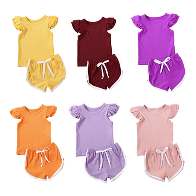 

Baby Girls Outfit Set Children's Girls' Sportswear Multicolor Shorts Pit Strip Cotton Set Children's Short Sleeve Set