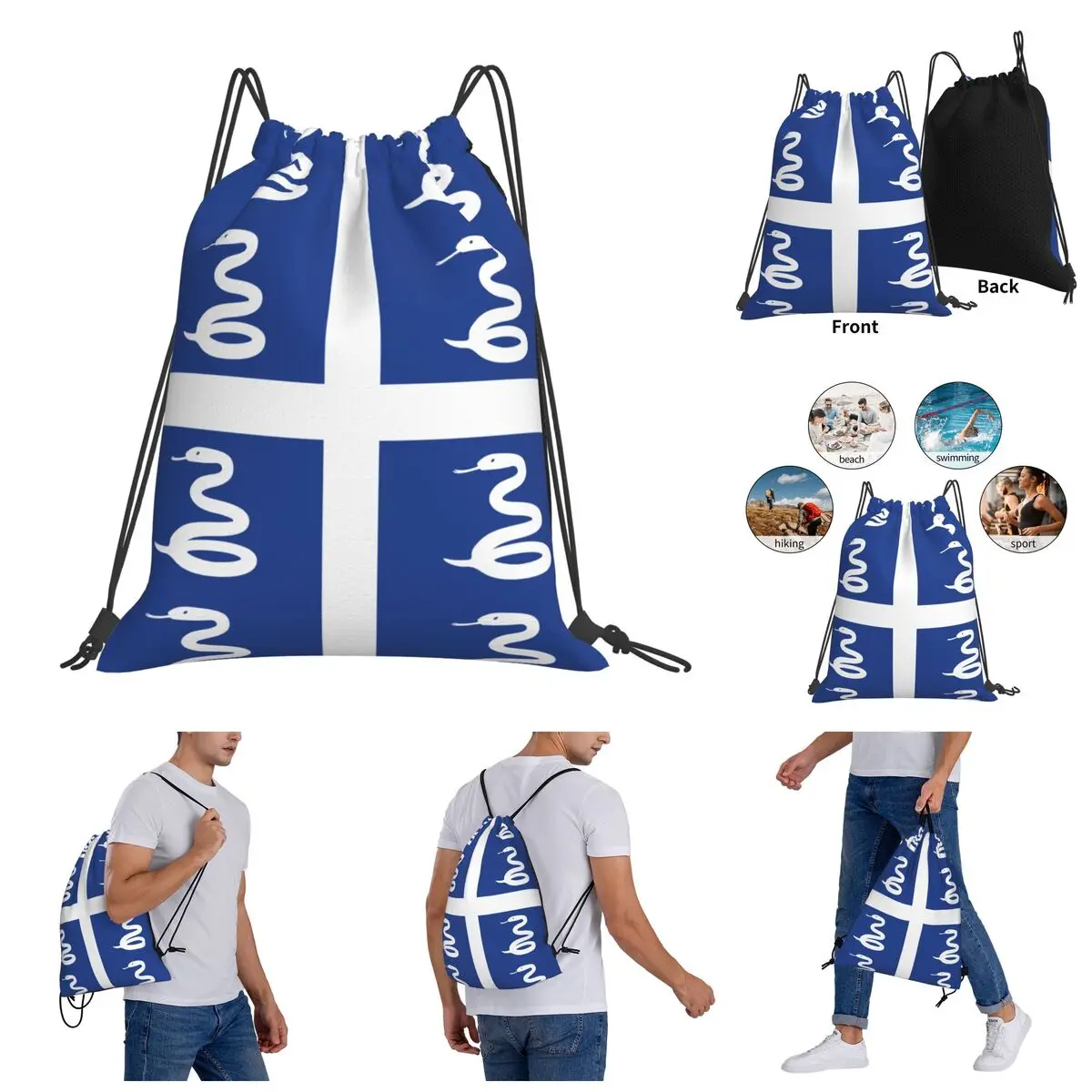 

Backpack Funny Novelty Drawstring Bags Gym Bag Snake Flag Of Martinique Hot Sale Field pack