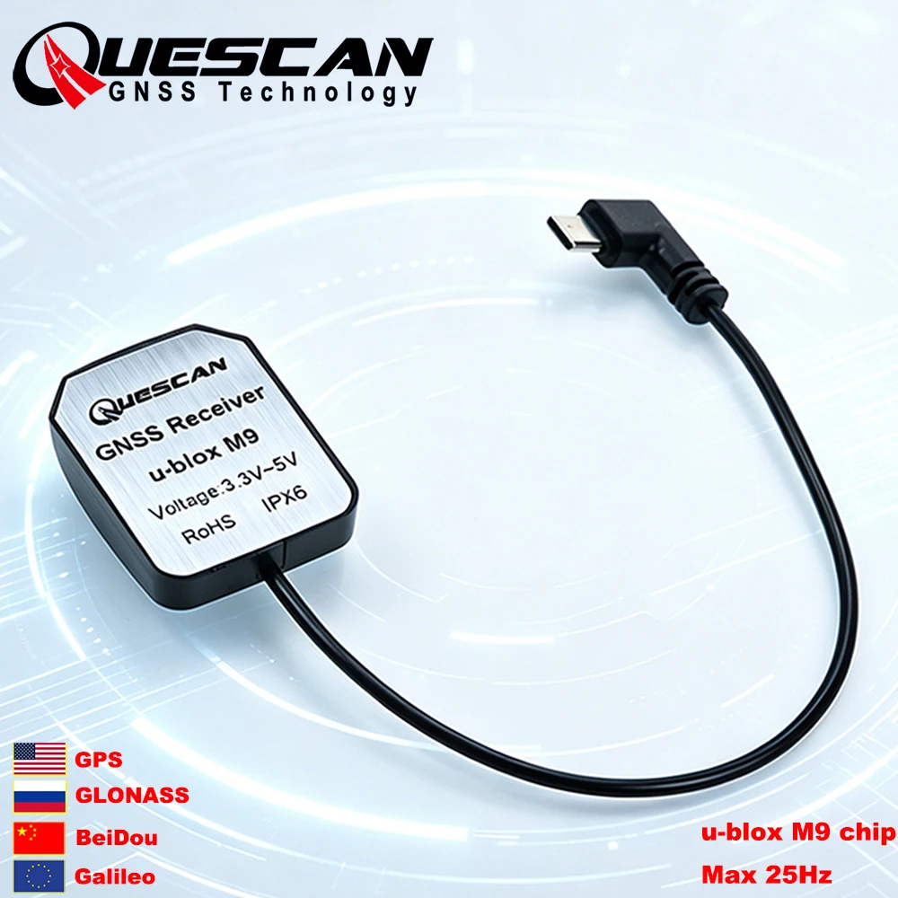 Фото QUESCAN UBX M9 Android внешний USB Type-C GPS GNSS приемник-антенна M9N USB GPS GLONASS Galileo BeiDou USB GNSS донгл для автомобиля №1