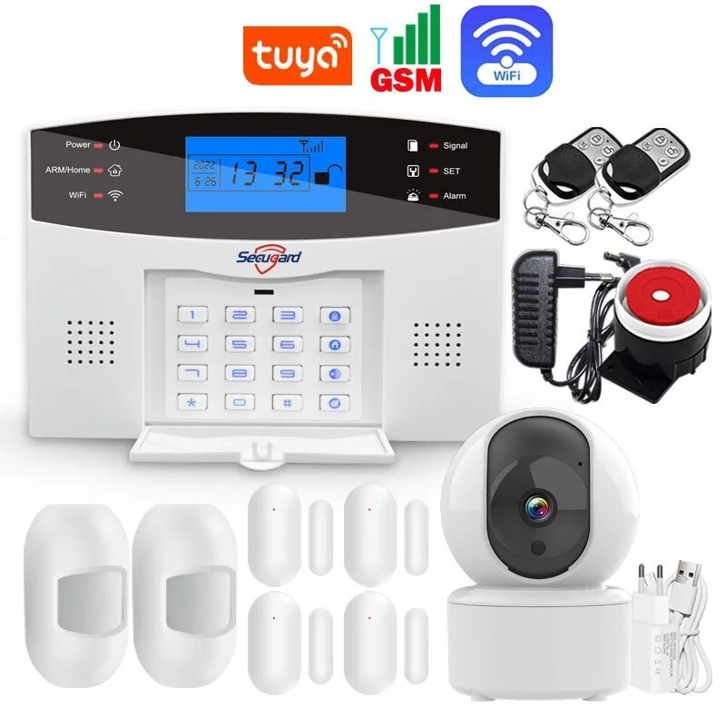 

Top WiFi GSM Home Security Alarm System LCD Screen 433MHz Wireless Wired Detector House Burglar Kit Tuya Smart APP Control Alexa