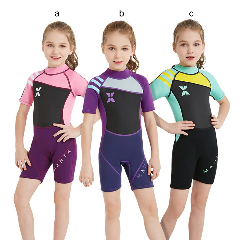 

Kids Wetsuit Comfortable Protective Sunproof Short Sleeves Boys Girls Swimming Wear for Pool Beach Wearing Grey+Green L