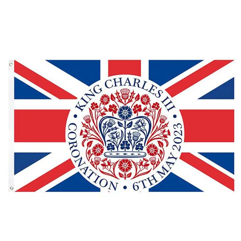 

King Charles III Banner King Charles III UK Flag 5x3 Ft Union Jack Flag King Coronation Hanging Decor Remembrance God Save The