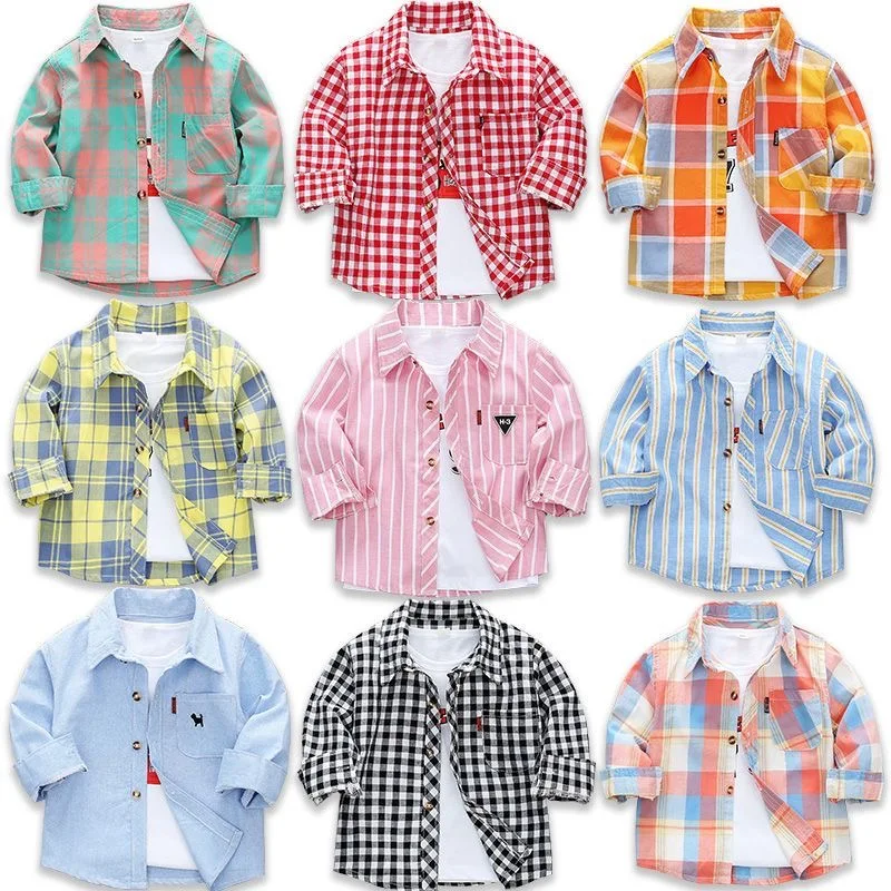 

Spring Autumn New Long Sleeve Boys Shirt Classic Plaid Lapel Kids Shirts Top With Pocket Baby Boy Casual Shirt Children Clothing