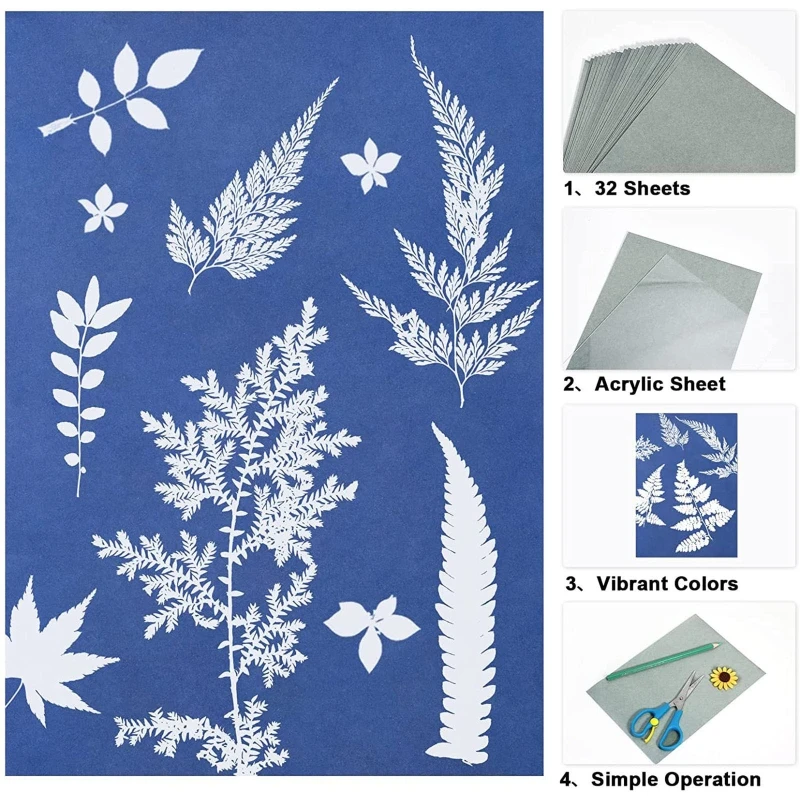 

32 Pcs Sun Printing Paper Cyan Paper Kit A5 Solar Drawing Paper Sensitive Sun Printing Natural Printing Paper for Crafts 124A