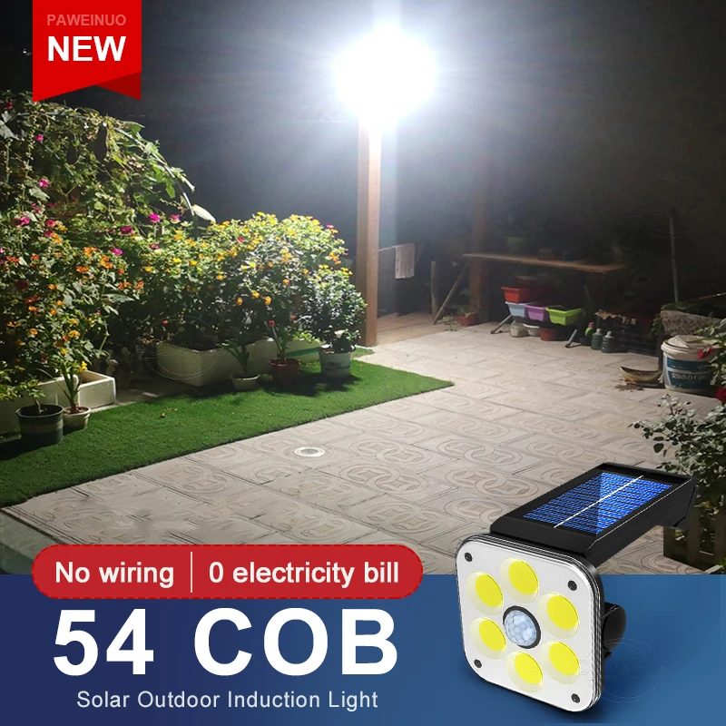 

6000LM 54COB светодиодный солнечный свет наружный датчик движения 3 режима солнечный настенный светильник IP68 водонепроницаемый ландшафтный све...
