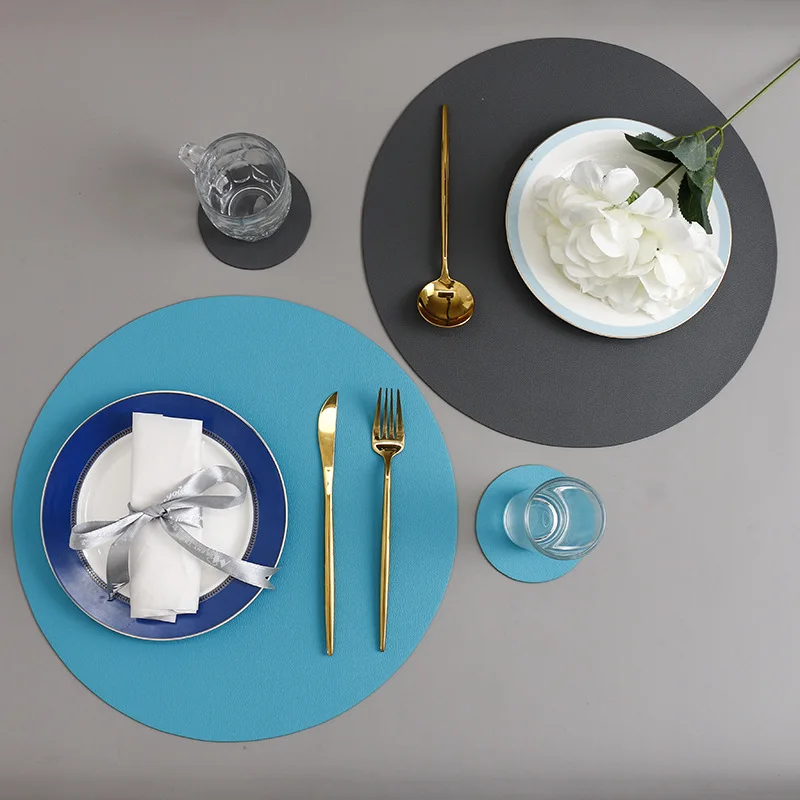

Round Leather Placemat Tableware Pad Oil Water Resistant Heat Insulation Food Grade Silicone Placemats For Dining Coaster Table