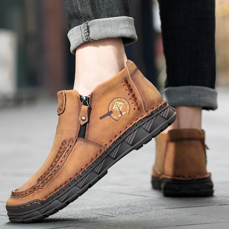 

Brand Fashion Leather Men Boots Handmade Plus Size Ankle Boots Outdoor Autumn Men's Boots Soft Comfortable Men Casual Sneakers