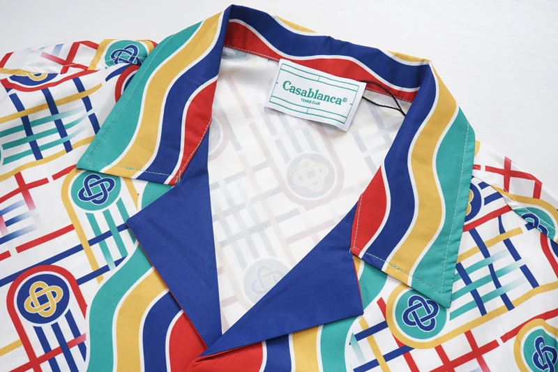 2023 Casablanca Colorful Ring Buckle Print Mesh Shortpant  Shirt Set Men Women High Quality Hawaii Beach Holiday Surf Suit