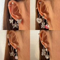 just feel new silver color butterfly angel drop earrings set for women fashion heart bear crystal earrings punk jewelry gift